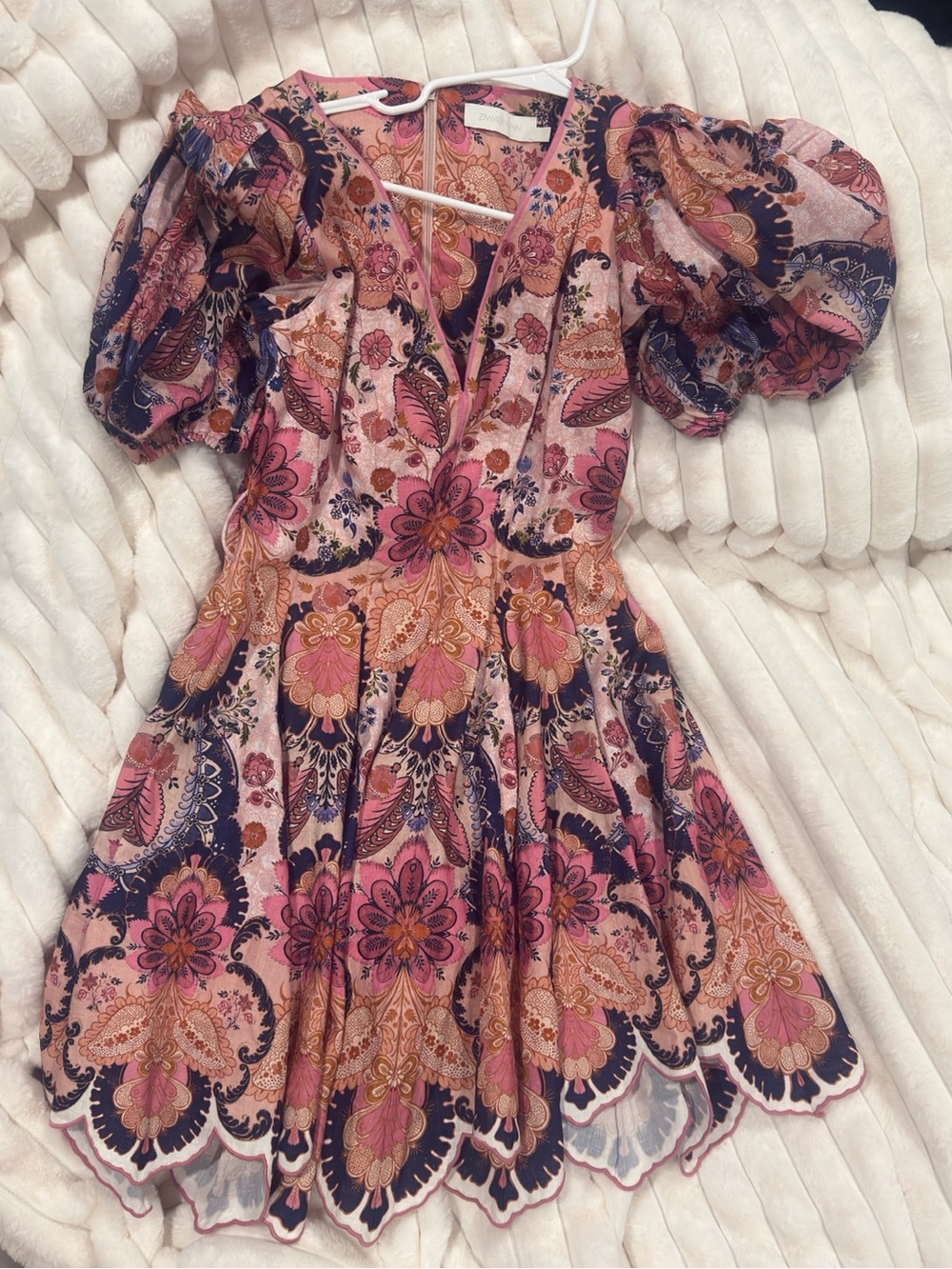 Zimmermann Pink and Navy Floral Puff-Sleeve Mini Dress - Picture 2 of 7